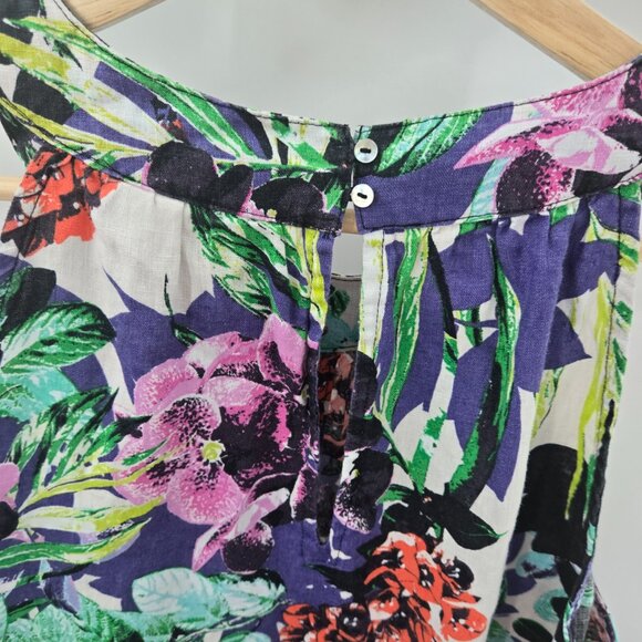 C&C California Floral Tropical 100% Linen Sheath Sleeveless Mini Dress - Picture 4 of 13